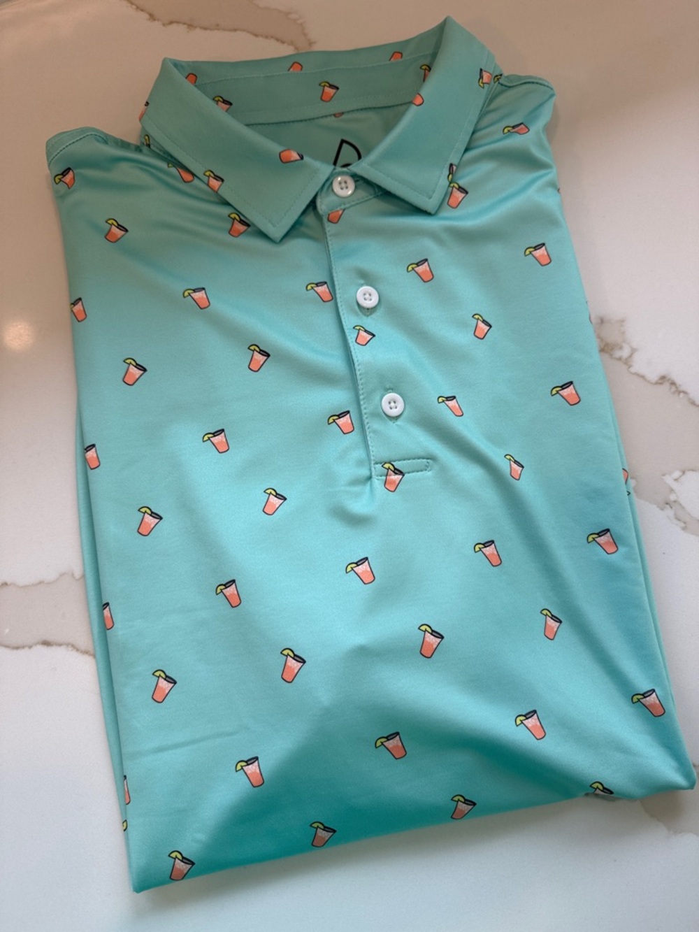 Men’s Mint Polo Shirt with Pink Drink Motif